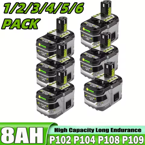 New Arrival Upgraded 8.0Ah P108 Battery Compatible with Ryobi 18V One Plus Battery Replacement P108 