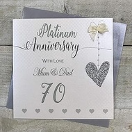 White Cotton Cards Handmade 70th Wedding Anniversary Card - Love Lines - 6.3" x 6.3" (LLA70MD)