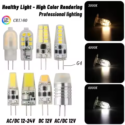 12pcs LED G4 Bulb Silica Gel 1.5W 2W 3W AC DC 12V 24V Dimmable COB Warm White Light Stroboscopic Rep