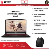 MSI Katana GF66 12UDO-493MY Laptop | Intel Core i7-12700H | 16GB DDR5 Ram | 512GB SSD | 15.6" FHD 144Hz | RTX3050Ti | W11 | 2-Y Warranty | Bag