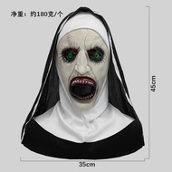 Topi biarawati berlubang, topeng muka hantu seram, prop pesta Halloween, gaya seram.