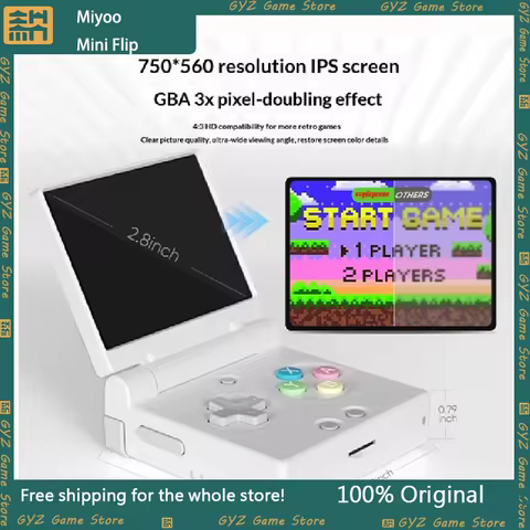 Miyoo Mini Flip 2.8 Inch Foldable Retro Handheld Game Console IPS Screen 750*560 GBA 3X Pixel Perfec