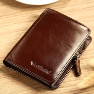 [COD] Manbang Men's Wallet Short Oily Leather First Layer Cowhide Coin Pocket Zipper Multi-Card-Slot Wallet