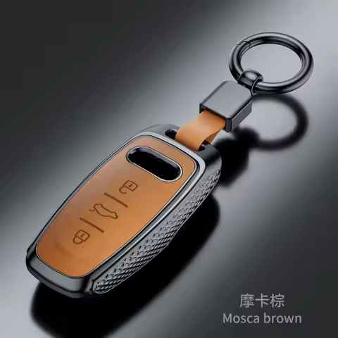 Plastic Suede Car Key Case Remote Cover Shell Holder Chain Fob For Audi New A3L A6L A8L Q4 e-tron A7