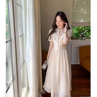Summer Apricot Cheongsam Dress Embroidered Chinese Style Dress Women Narrow Waist 2025 New Chinese S