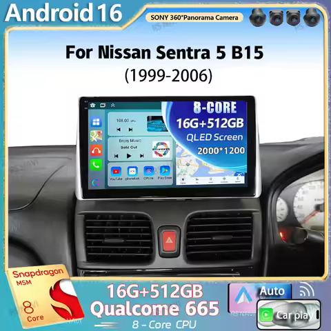 Android 16 For Nissan Sentra 5 B15 1999 - 2006 2K QLED Android Car Radio Multimedia Video Player GPS