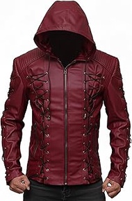 Alamodetrend Arrow Arsenal red Hooded Colton Haynes Costume Faux Leather Jacket