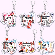 Boarding Pass travel ticket keychain Tokyo Seoul Paris London Cute transparent Mica hanging bookbag 
