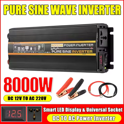 8000W 6000W 4000W 3000W Pure Sine Wave Power Inverter 12V 24V TO 220V 50Hz 60Hz Voltage Transformer 