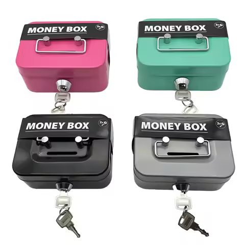 Metal Locking Cash Box for Kids, Portable Piggy Bank with Key, Sturdy & Educational First Safe for T