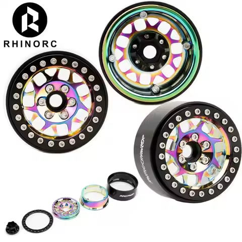 Rhino Aluminum 1.9 Inch Rainbow Beadlock Wheel Rim For 1/10 RC Crawler Car Axial SCX10 TRX4 TRX-6 4P