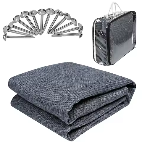 1 Set RV Awning Carpet Camping Carpet Mat Breathable Floor Mat Mesh+13 Ground Nails For Camping Tent