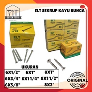 ELT WHITE FLOWER WOOD SCREW 6X1/2, 6X5/8, 6X3/4, 6X1, 6X1 1/4, 8X1, 8X1 1/2, 8X2 GALVANIZED WOOD SCR