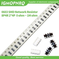 100pcs 0603 2*4 8P4R 2*4P 5% Network Resistor SMD array 0 ohm ~ 910K 2K 2.2K 4.7K 10K 22K 47K 100K 1