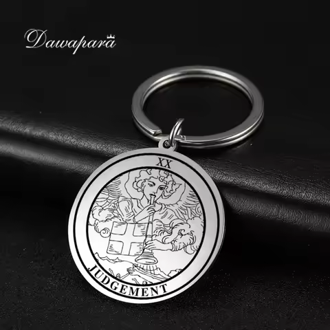 Dawapara Tarot Jewelry Tarot Card Coin Pendant Keychain Astrology Mystery Amulet Stainless Steel Key