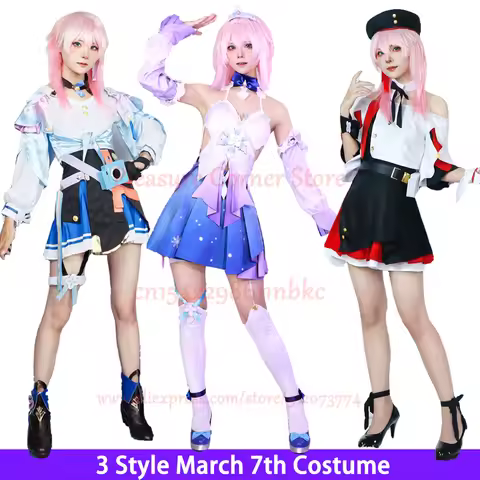 Game Honkai: Star Rail 7th March Cosplay Costumes Uniform Outfit Halloween Party Women Pink Wig Marc