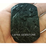 Liontin Batu Giok Hitam Black Jade Asli Natural Ukir Macan