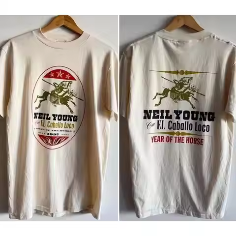 HOT Reprint 1997 Neil Young Crazy Horse 2 sided Sand T shirt