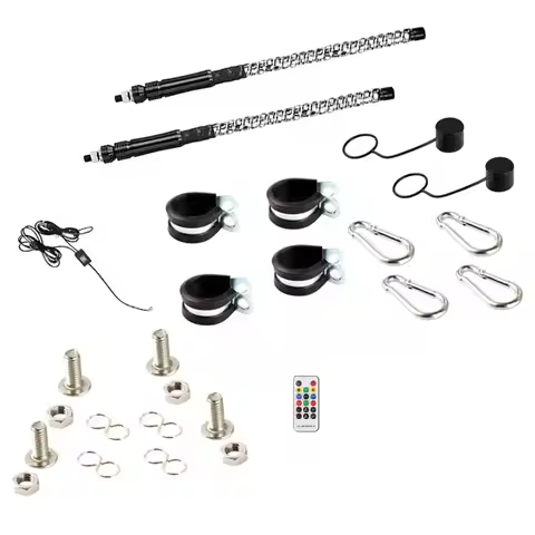 12V Motorcycle Lighted Spiral LED Whip 2FT Antenna With Flag LED Lamp With Remote Control Replacemen