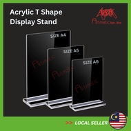 Transparents Acrylic Stand A4 A5 A6 Size T Shape Display Stand 100% Acrylic| Paparan Bentuk T | T -型