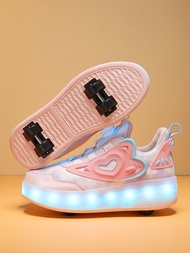 OvO รองเท้ากีฬาเด็กแบบยืดหดได้สี่ล้อ Heelys ของเด็กผู้หญิง รอกระเบิดสเก็ต รองเท้าสเก็ตสี่ล้อสองล้อ