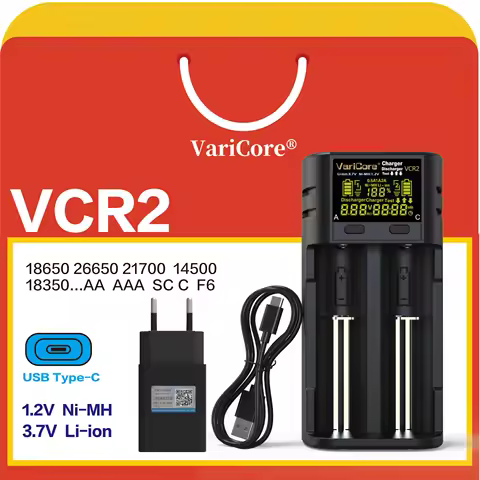 VariCore-2 slot battery charger, suitable for1.2V/3.7V/ Ni-MH/Li-ion/LiFe PO 4 batteries, 18650/2170