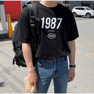 1987 Crew Print Oversized Tshirt 280G 100% Heavy Cotton Oversized Tshirt Korean Style Men Graphic Pr