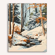 [Getdouble.my] DIY Snow Scene Oil Painting Kit on Canvas 15.75x15.75inch Without Frame  by Numbers f