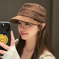 Autumn and Winter Suede Flat Top Retro Equestrian Hat Versatile Octagonal Hat
