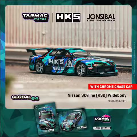 Tarmac Works 1:64 Nissan Skyline (R32) Widebody HKS #87 Trading Card Inside Diecast Car Model In Sto