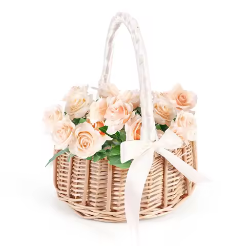 Woven Flower Basket Rattan Storage Basket Flower Girl Hand Basket Handmade Flower Basket With Bow