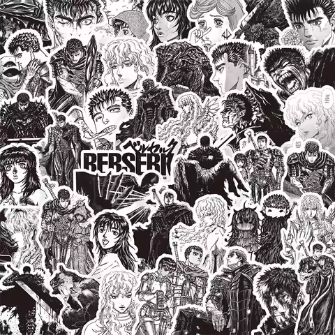20/40/80pcs Black And White Berserk Stickers Guts Casca Anime Sticker Laptop Skateboard Suitcase Lug