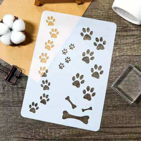 1PC Dog Paw Stencil for Painting Reusable Paw Print Stencil A4 Size for DIY Wall Art Floor Decoratio