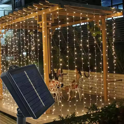8 Lighting Modes LED Solar Curtain String Light Valentine's Day Ramadan Decorations 2026 Wedding Out