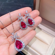 Necklace Celebrity Cross-Border Set Simulation Female Red Diamond Jewelry Earrings Micro Diamond Red
