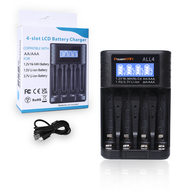POWERKAN ALL4 AA/AAA 4-slot Small Convenient Battery Charger for 1.2V Hi-MH& 1.5V/3.7VLi-ion With L