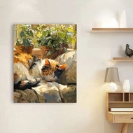 DIY Paint By Numbers Kit - Sleeping Cat 16x20inch Canvas, Acrylic Paints & Brushes Included (Frame N