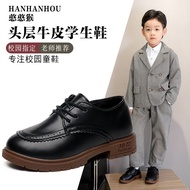 Boys' Leather Shoes Black Genuine Leather British Big Kids Children's Shoes 2024 Student Boys Soft S