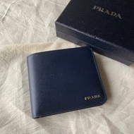 PRADA SAFFIANO CORNER系列 防刮牛皮折疊八卡短夾 藍色