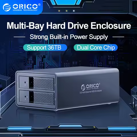ORICO 95 Series 2 Bay 3.5'' USB3.0 HDD Docking Station Support 36TB UASP With 48W Internal Power Ada