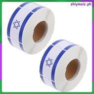 2 Rolls Israeli Flag Stickers Waterproof Matte Paper Multi Color  zhiymais