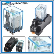 HH62P JQX 13F Power Relay with Socket Base DC12V/DC24V/AC24V/AC110V/AC220V