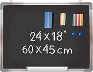 Chalkboard Set - Framed Black Board 24 x 18 inch with 1 Magnetic Eraser, 14 Chalk Sticks (7 Colors) 