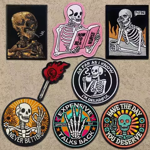 Humor Patch - How To Be A Nurse/As Far As I Know I Am Delightful/ Smoking Skeleton/Flame Match Never