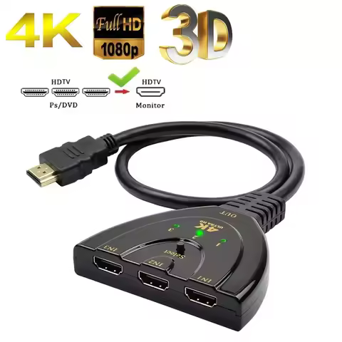 3 In 1 Out 4K HDTV Splitter 3-Port HD Switcher Selector HD Cable Supports Full HD 4K 1080P 3D Player