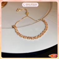 _% TKM %_ iSoul Korean Women's Titanium Diamond Gemstone Drawstring Bracelet Adjustable Silver Anti-