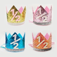 Baby Birthday Party Decorate 6 Months Birthday Crown 1/2 Birthday Hat Bright Shiny Hat Birthday Gift for Girl and Boy