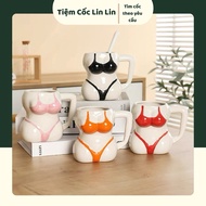 Funny Bikini-shaped ceramic cup as a birthday gift, office decor drinking cup, capacity 380ml