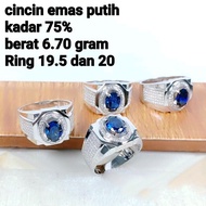 cincin batu biru pria emas putih kadar 75 persen 6.70 gram