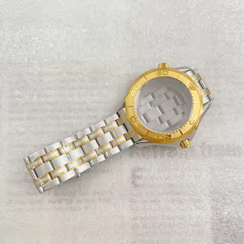 41mm 2 Crown Gold Watch Case Fit 31-32mm Dial Sapphire For Omega Seamaster Seiko NH35/36/4R Automati